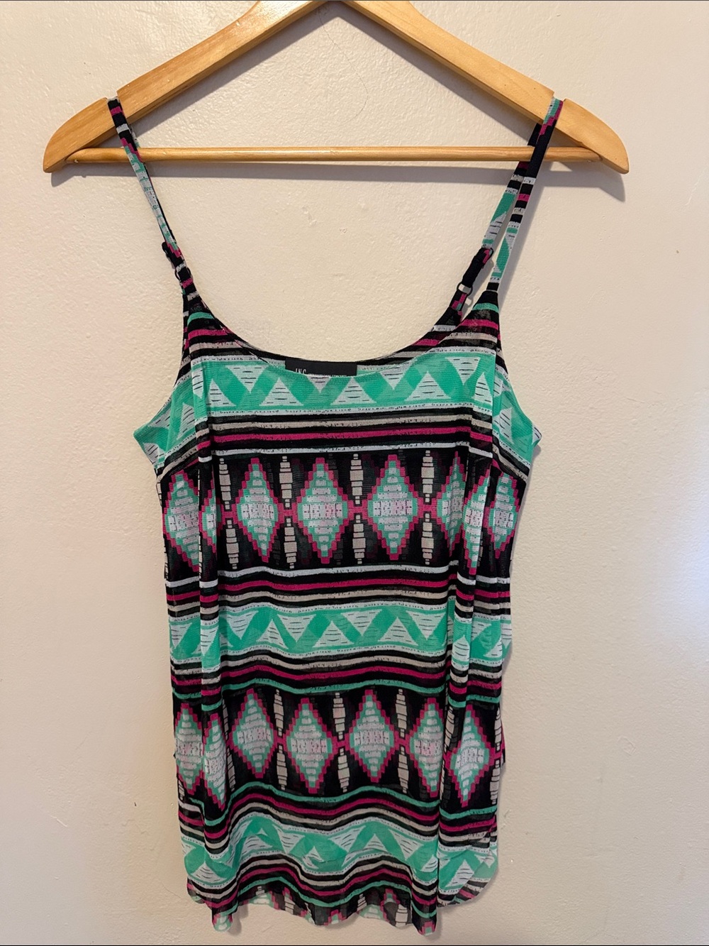 INC International Concepts Teal, Black & Pink Aztec Strappy Tank